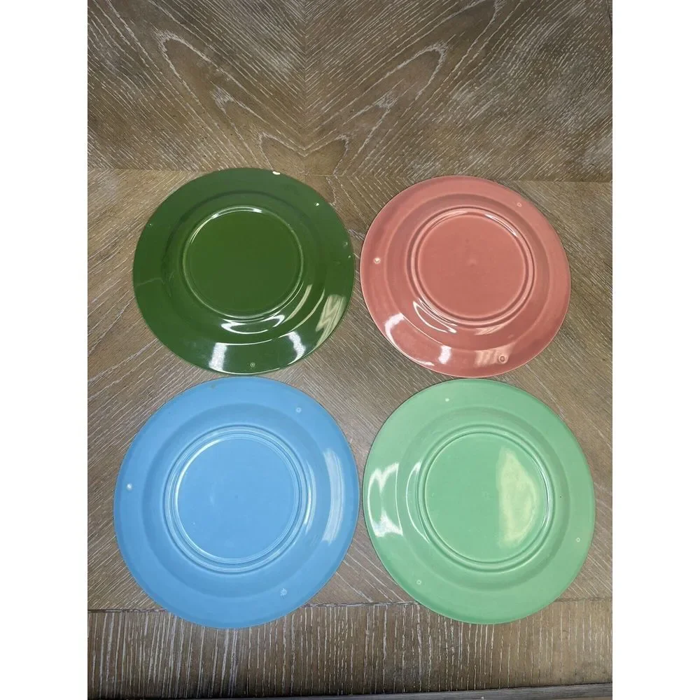 4 VTG HOMER LAUGHLIN HARLEQUIN Luncheon PLATE 9 1/4 Rose Light Green Forest Blue
